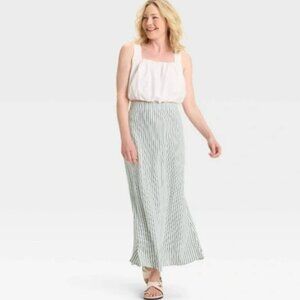 A New Day Navy Blue and White Striped Linen Rayon Midi Maxi Skirt NWT 2X